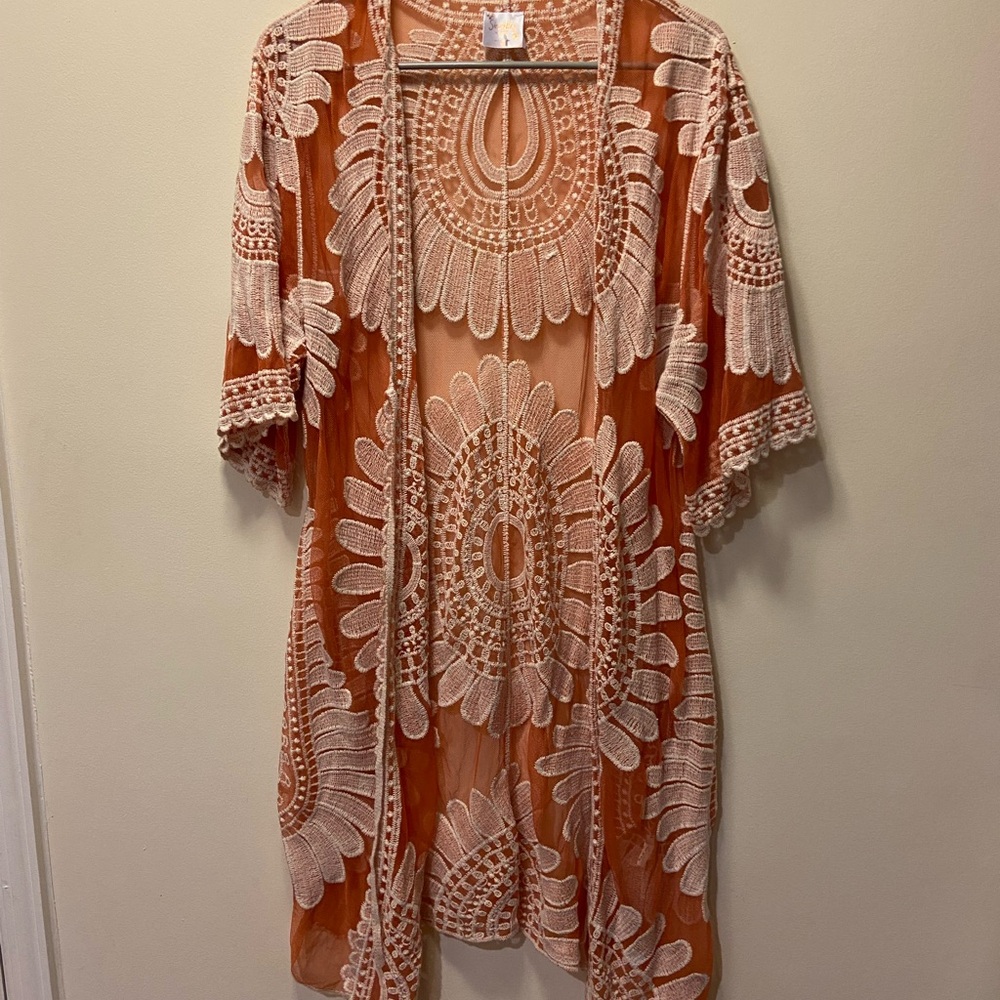 Orange Kimono with White Lace